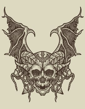 illustration scary demonic skull on black background vector