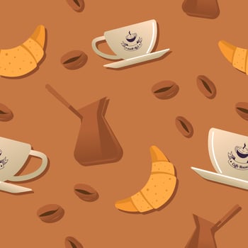 Restaurant dessert croissant and coffee cup print vector