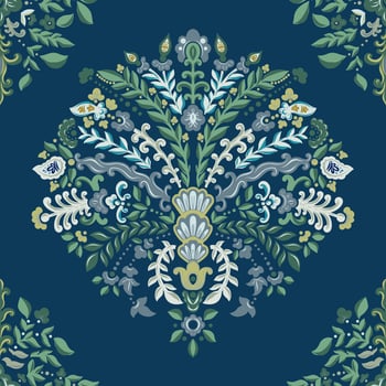 Flowers in blossom, blooming flora on paisley vector