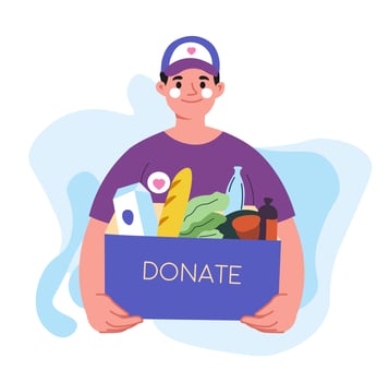 Charity and donation, person with food box vector