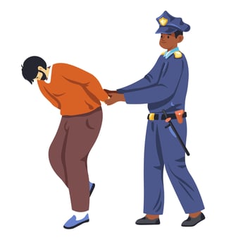 Policeman arresting criminal officer with offender vector