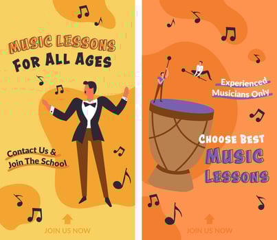 Music lessons for all ages, experienced musicians vector