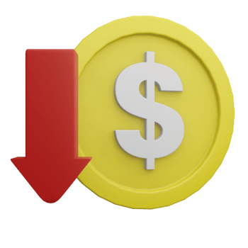 3D Coin Dollar with Down Arrow Illustration png