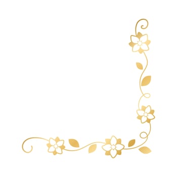 Spring gold floral corner borders. Flower page decoration doodle vector illustration.