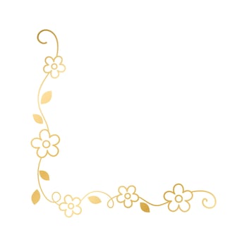 Spring gold floral corner borders. Flower page decoration doodle vector illustration.