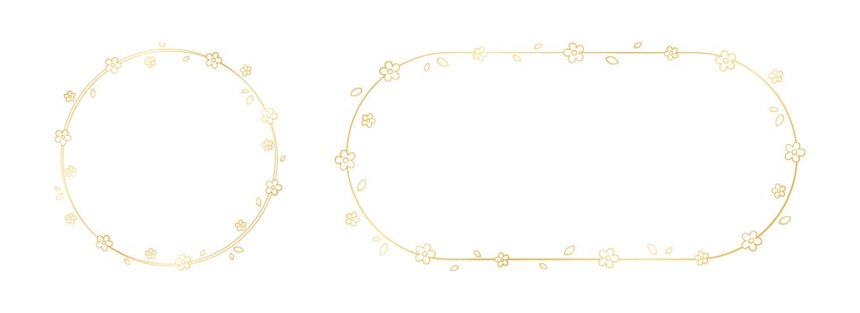 Gold Floral Frame Outline Set. Botanical circle border template, flourish design element for wedding, greeting card. vector
