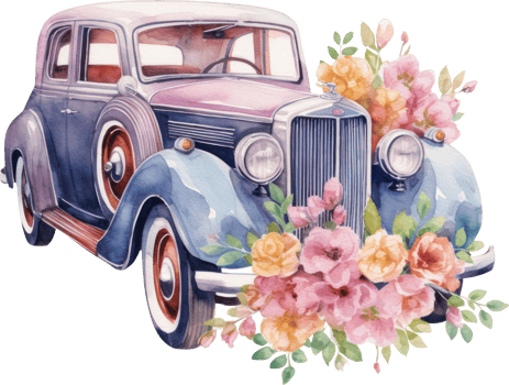 Vintage Car Wedding Watercolor. png