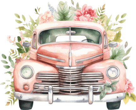 Vintage Car Wedding Watercolor. png