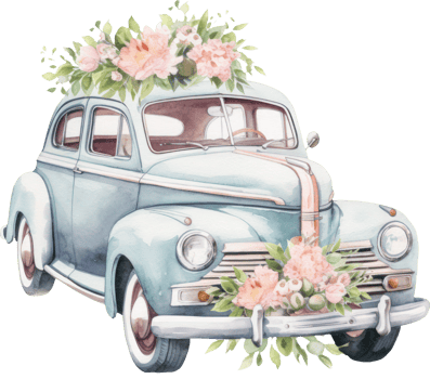 Vintage Car Wedding Watercolor. png