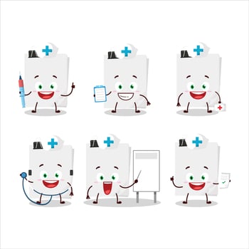 Doctor profession emoticon with sticky notes paper white cartoon character vector