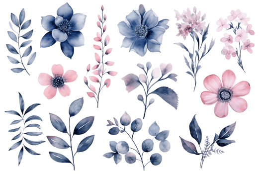 Beautiful set Watercolor flower and leaves element collection. png