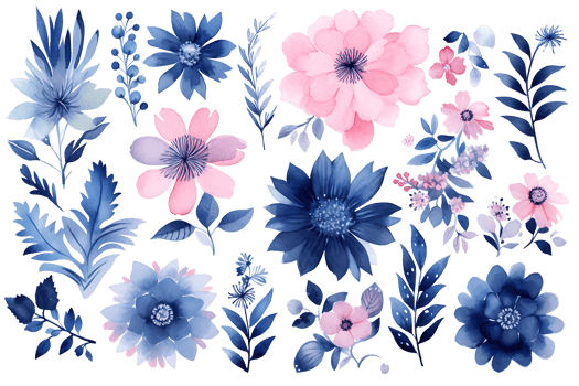 Beautiful set Watercolor flower and leaves element collection. png