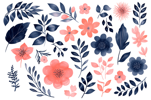 Beautiful set Watercolor flower and leaves element collection. png
