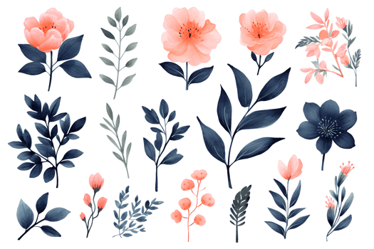 Beautiful set Watercolor flower and leaves element collection. png