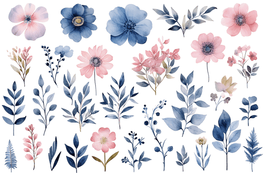 Beautiful set Watercolor flower and leaves element collection. png