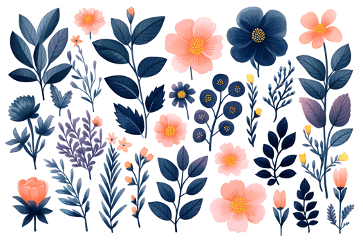 Beautiful set Watercolor flower and leaves element collection. png
