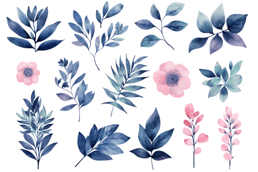Beautiful set Watercolor flower and leaves element collection. png