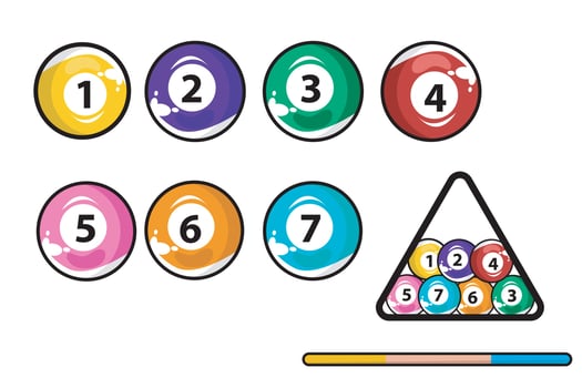 Billiard, pool balls with numbers collection. glossy snooker ball. White background. Vector illustration