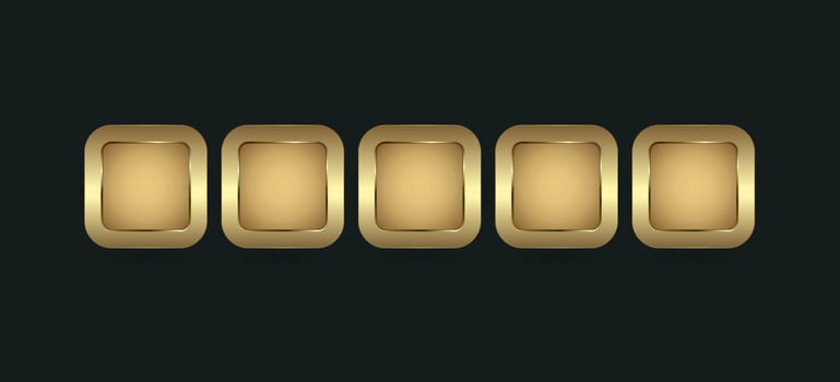 Groups of 5 shapes rectangle in gold and premium blank button for website UX,UI  vector concepts