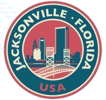 Badge, label or stamp with Jacksonville skyline, vector illustration