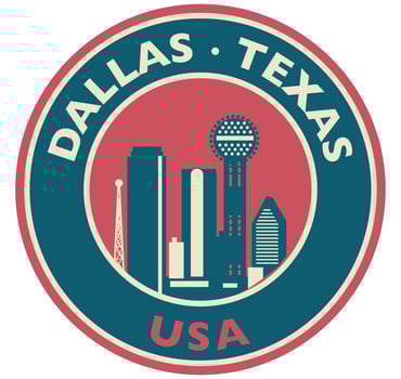 Badge, label or stamp with Dallas  skyline, vector illustration