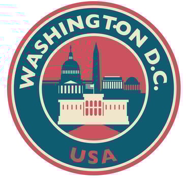 Badge, label or stamp with Washington skyline, vector illustration
