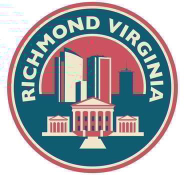 Badge, label or stamp with Richmond skyline, vector illustration