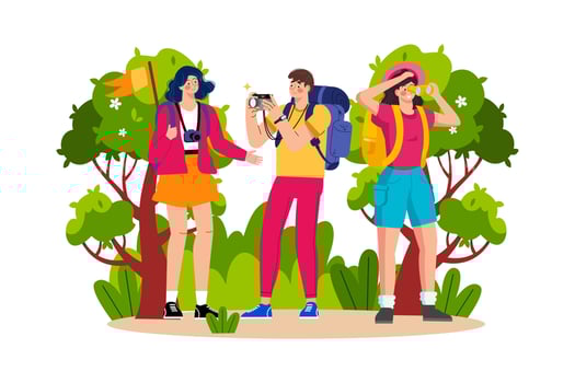Adventure tour operator organizing outdoor activities for a holiday. vector