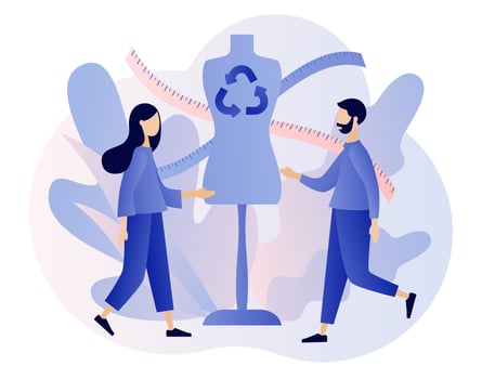 Slow fashion concept. Mannequin. Ethical fabric. Sustainable fashion. Reuse, reduce, recycle. Eco-friendly manufacturing. Natural and quality clothes. Modern flat cartoon style. Vector illustration