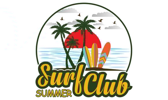 Summer Surfing T-shirt Template For Surf Club. Vintage Emblem In Retro Style. Surfboards, Waves And Hand Drawn Lettering Shirt, Beach, Surf, Surfing, Time For Surfing vector