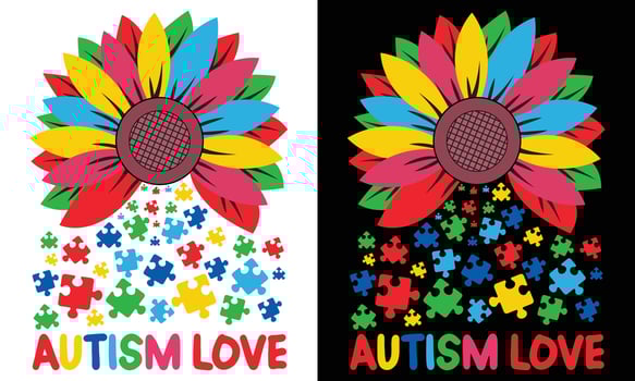 Autism Awarneness T-shirt Design Vector Illustratiion- Autism T-shirt Design Concept. All Designs Are Colorful And Created Using Ribbon, Puzzles, Love, Etc. Autism Background, Banner, Poster