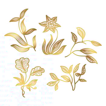 Golden Floral Vector Illustration with Line Style. Luxury Hand Drawn Flowers