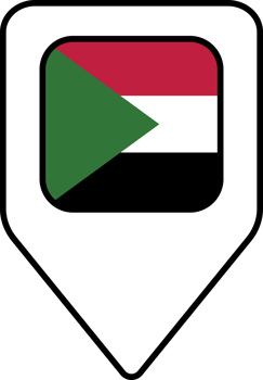 Sudan flag map pin navigation icon, square design. png