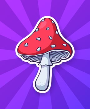 Cartoon sticker amanita mushroom vector