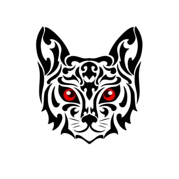 graphic vector illustration of tribal art face cat with red eyes suitable for tattoos, logos and others