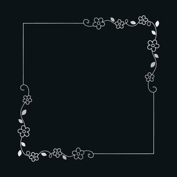Silver floral square frame. Elegant line border, leaves and flowers, wedding invitation and cards, logo design and posters template. Simple minimal style botanical vector art.