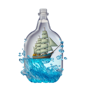 Miniature ship inside a bottle png