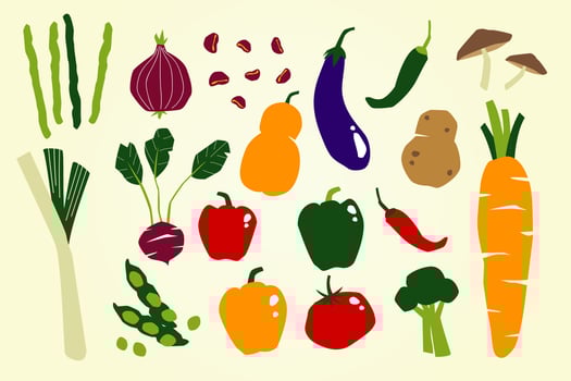 Colorful Vegetables Flat Icon or Vector Set