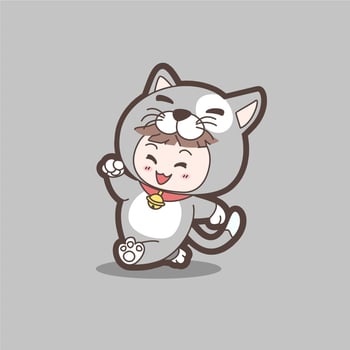 cute boy cartoon character of a cat wearing a cat costume. vector