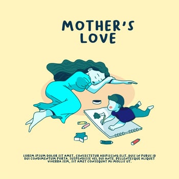 A poster for mother's love with a woman and a boy. happy mother day vector