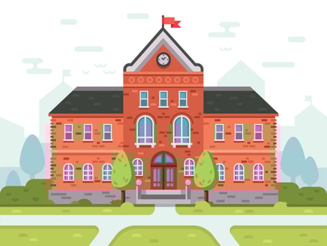 College campus for students or university building. Student house entrance vector illustration