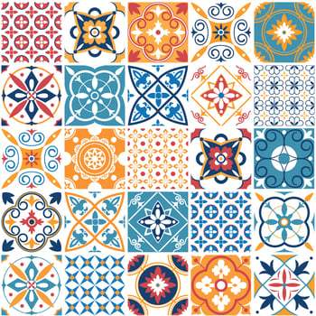 Portugal seamless pattern. Vintage mediterranean ceramic tile texture. Geometric tiles patterns and wall print textures vector set