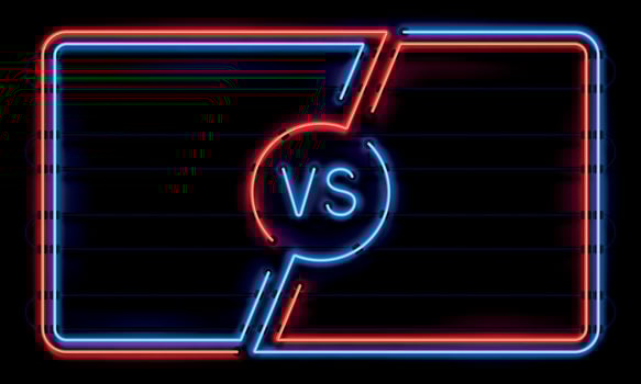 Versus neon frame. Sport battle glowing lines banner, VS duel sign. Sports fight team frames vector background