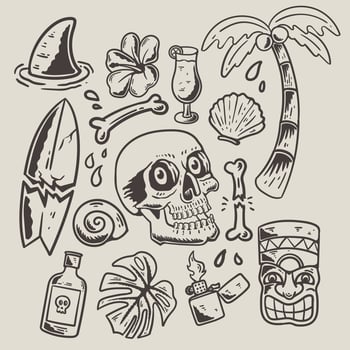 summer skull doodle illustration in retro vintage styleBasic RGB vector