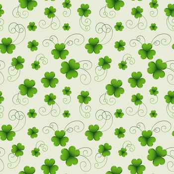 Seamless pattern of delicate clover leaves with tendrils. Textile, decor for pastel linen, print, vector