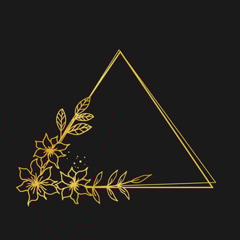 Elegant triangle frame with gold flowers and leaves for wedding engagement or greeting cards vector