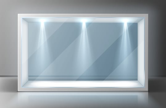 Glass wall display case frame in empty exhibition vector