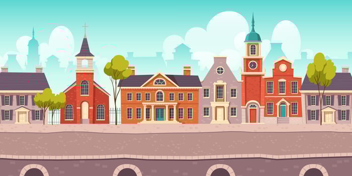 Urban street landscape with small shop, restaurant vector