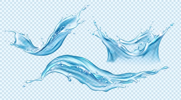 Water splash set. Aqua liquid dynamic motion. vector