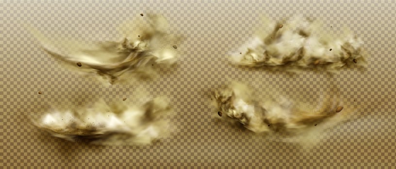 Dust clouds set. Dirty brown heavy thick smog vector